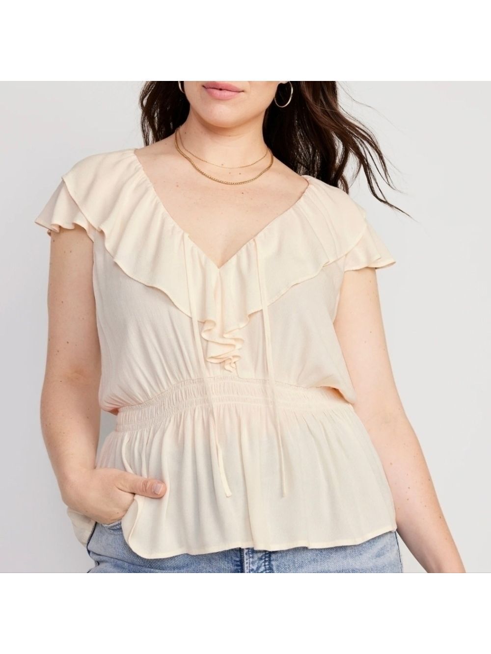 XXL - Old Navy | Waist-Defined Ruffle-Trim Top